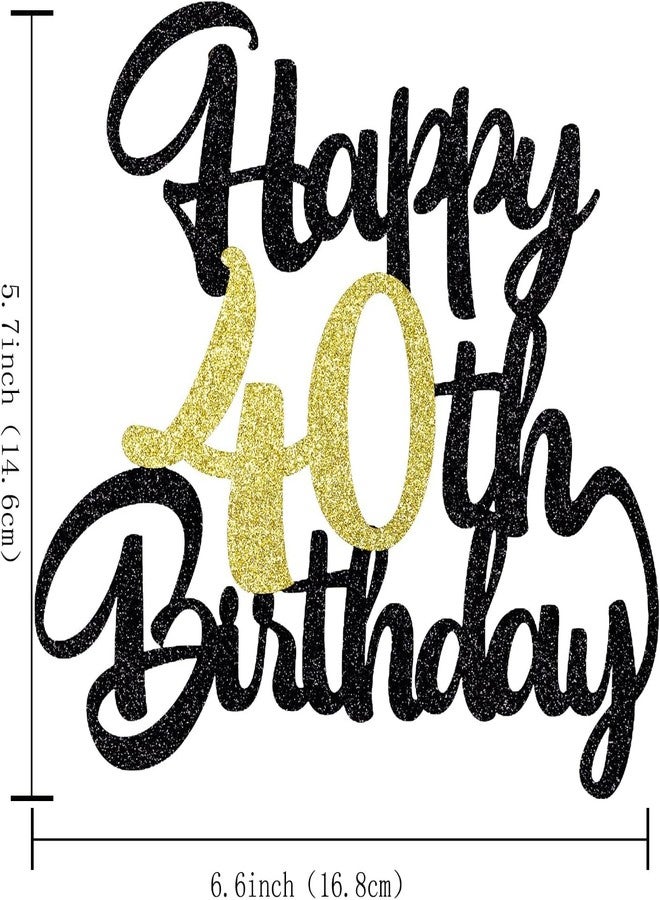 Confetti Happy Birthday Cake Topper, Black & Gold Glitter Birthday Decorations & Anniversary Celebrations (40) - Image 4